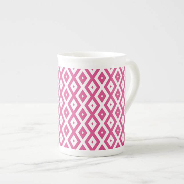 Tasse En Porcelaine Motif en diamant rose et blanc (Devant droit)