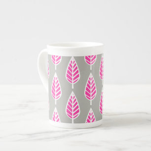 Tasse En Porcelaine Motif en feuille de hêtre - Fuchsia rose et argent
