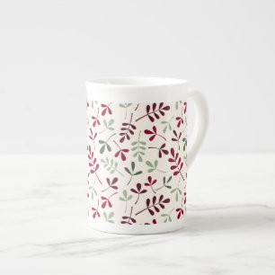Tasse En Porcelaine Motif Feuille assisté Reds & Greens sur Crème