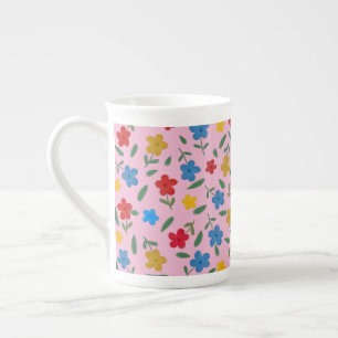 TASSE EN PORCELAINE MOTIF FLEURS COLORÉ ET ÉLÉGANT