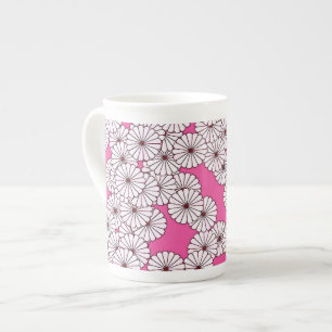 Tasse En Porcelaine Motif floral Art Déco - blanc sur rose