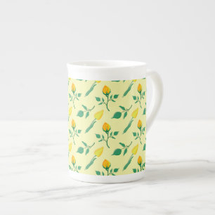 Tasse En Porcelaine Motif floral avec rose jaune et fleurs de tulipe