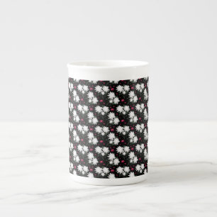 Tasse En Porcelaine Motif floral blanc élégant sur fond noir