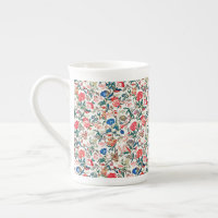 Motif floral bleu vert rouge du XIXe siècle antiqu