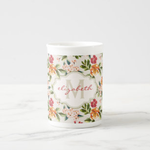 Tasse En Porcelaine Motif floral chic Girly avec le nom de monogramme