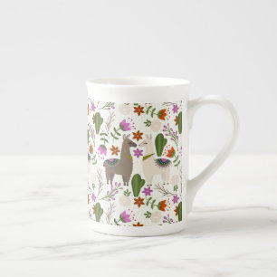 Tasse En Porcelaine Motif floral de cactus d'alpaga Amateur d'animaux