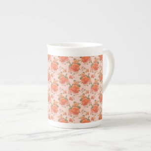 Tasse En Porcelaine motif floral rose orange rose mariage printemps