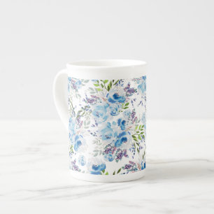Tasse En Porcelaine Motif floral sans couture à l'aquarelle bleue