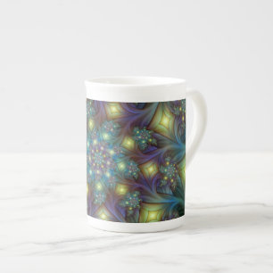 Tasse En Porcelaine Motif fractal bleu moderne éclairé