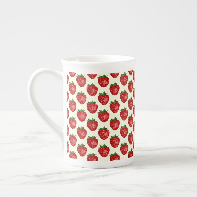 Tasse En Porcelaine Motif fraises, fraises rouges, fruits, feuilles (Gauche)
