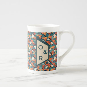 Tasse En Porcelaine Motif géométrique sarcelle et orange du milieu du
