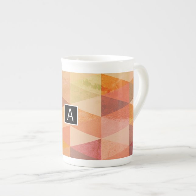 Tasse En Porcelaine Motif géométrique Triangle souple | Monogramme (Devant droit)