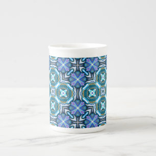 Tasse En Porcelaine Motif kaléidoscopique vibrant en bleu
