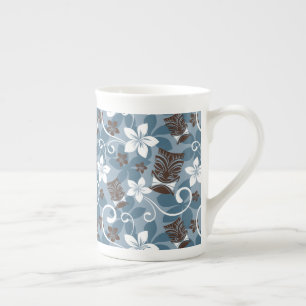 TASSE EN PORCELAINE MOTIF LUAU TIKI (BLEU)