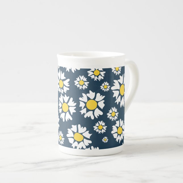 Tasse En Porcelaine Motif marguerrier, motif floral, marguerites blanc (Devant droit)