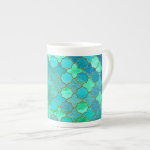 Tasse En Porcelaine Motif marocain oriental de tuile d'or turquoise en