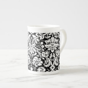 Tasse En Porcelaine Motif noir et blanc de damassé