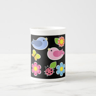 Tasse En Porcelaine Motif OISEAUX ET FLEURS