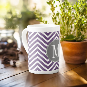 Tasse En Porcelaine Motif pourpre et gris Chevron avec Monogram