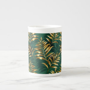 Tasse En Porcelaine Motif sans couture avec des fougères dorées