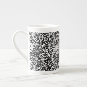 Tasse En Porcelaine Motif tribal aztèque Axolotl Xolotl noir et blanc