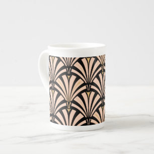 Tasse En Porcelaine Motif ventilateur Art déco - pêche en noir