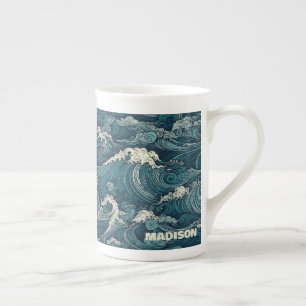 Tasse En Porcelaine Motif Waves de nom personnalisé
