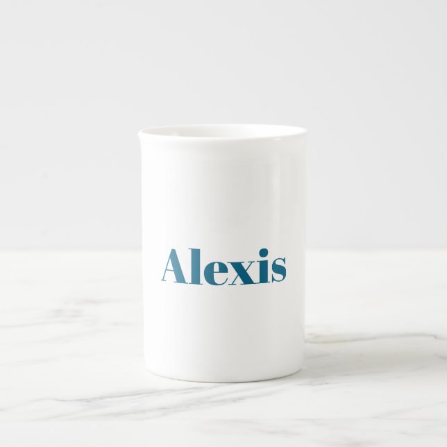 Tasse En Porcelaine Name Calligraphy Script Plain Simple White Blue (Devant)