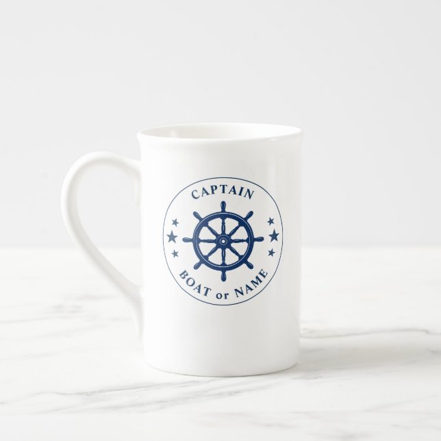 Tasse En Porcelaine Navires nautiques Roue Helm Stars Nom du capitaine (Gauche)