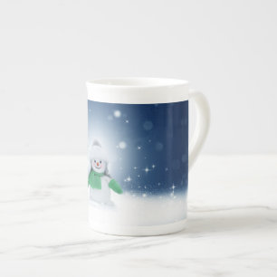 Tasse En Porcelaine Noël bonhomme de neige SlipperyJoe foulard vert m