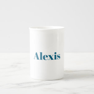 Tasse En Porcelaine Nom Calligraphie Script Plain Simple Blanc Bleu