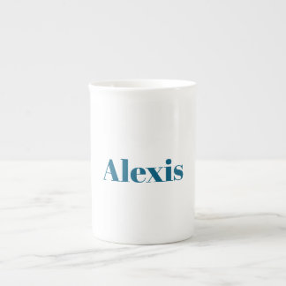 Tasse En Porcelaine Nom Calligraphie Script Plain Simple Blanc Bleu