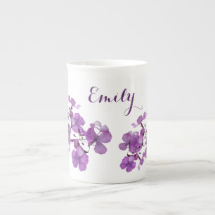 Tasse En Porcelaine Nom Emily personnalisable monogramme violet fleuri