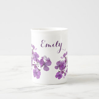 Tasse En Porcelaine Nom Emily personnalisable monogramme violet fleuri