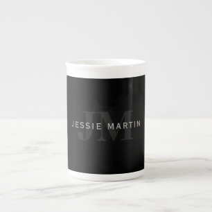 Tasse En Porcelaine Nom et monogramme modernes   Gris et noir