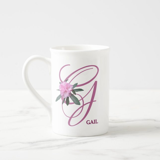 Tasse En Porcelaine Nom Gail personnalisable Fleurs rose monogramme (Gauche)