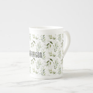 Tasse En Porcelaine Nom    Masculin Aquarelle Verdure 10oz