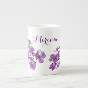 Tasse En Porcelaine Nom Miriam personnalisable monogramme violet fleur