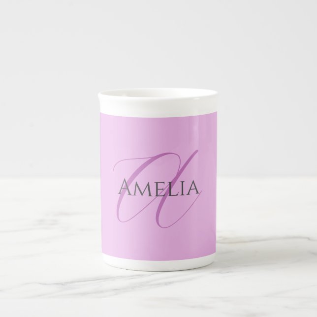 Tasse En Porcelaine Nom Monogramme Lettre initiale Orchid & Lilac (Devant)
