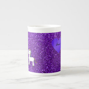 Tasse En Porcelaine Nom personnalisé mignon licorne pourpre coeur de p