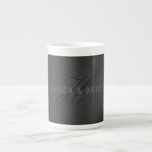 Tasse En Porcelaine Noms élégants & Monogramme Gris foncé & clair
