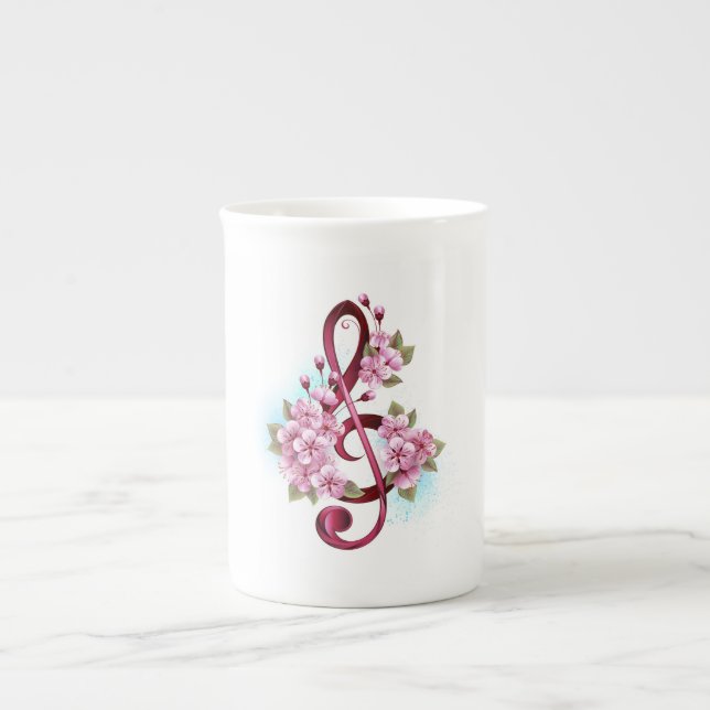 Tasse En Porcelaine Notes de clef musicale en treble avec des fleurs S (Devant)