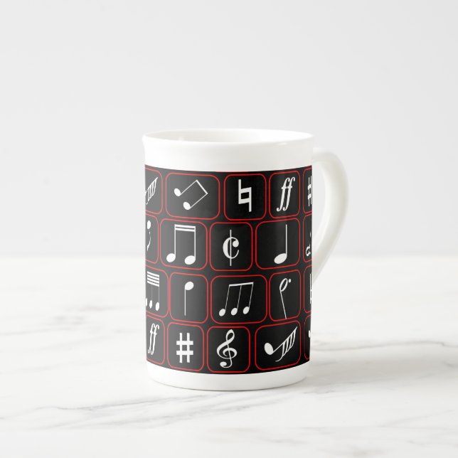 Tasse En Porcelaine Notes géométriques noires et blanches rouges (Devant droit)