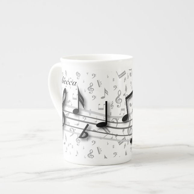 Tasse En Porcelaine Notes musicales noires et grises personnalisées (Devant gauche)
