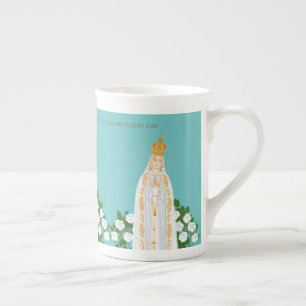 Tasse En Porcelaine Notre-Dame de Fatima et roses blanches