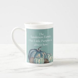Tasse En Porcelaine Notre petit Baby shower Citrouille bleu Citrouille