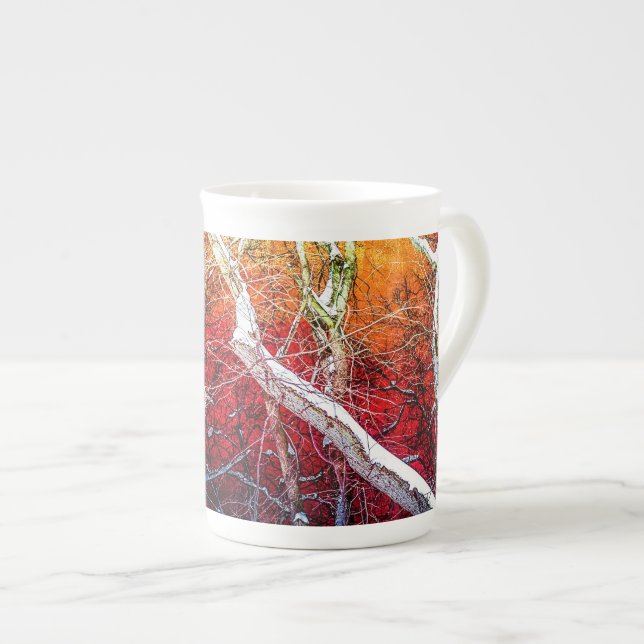 Tasse En Porcelaine Nuit d'hiver rouge (Devant droit)