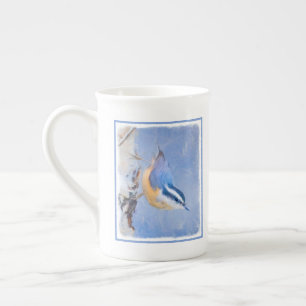 Tasse En Porcelaine Nuthatch à poitrine rouge Peinture d'art original 