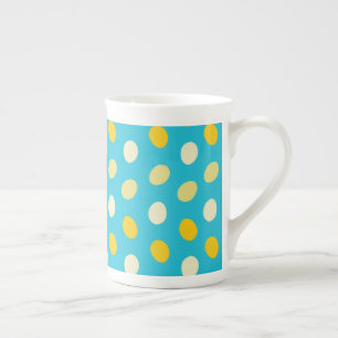Tasse En Porcelaine Œufs Colorés Bleu Blanc Jaune Nids d'Oiseaux Point