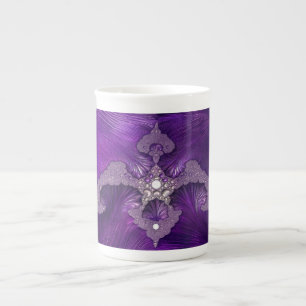 Tasse En Porcelaine Oiseau Fractal Abstrait Violet